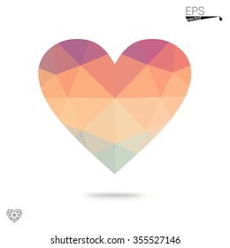 Multicolor heart isolated on white background. Geometric rumpled triangular low poly origami style gradient graphic illustration. Vector polygonal design for your business.