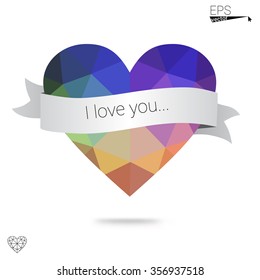 Multicolor heart isolated on white background. Geometric rumpled triangular low poly origami style gradient graphic illustration. Vector polygonal design for your business.