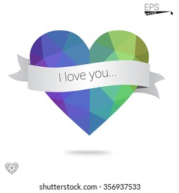 Multicolor heart isolated on white background. Geometric rumpled triangular low poly origami style gradient graphic illustration. Vector polygonal design for your business.