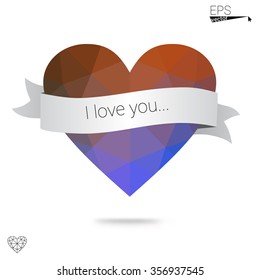 Multicolor heart isolated on white background. Geometric rumpled triangular low poly origami style gradient graphic illustration. Vector polygonal design for your business.