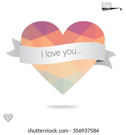Multicolor heart isolated on white background. Geometric rumpled triangular low poly origami style gradient graphic illustration. Vector polygonal design for your business.