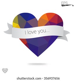 Multicolor heart isolated on white background. Geometric rumpled triangular low poly origami style gradient graphic illustration. Vector polygonal design for your business.