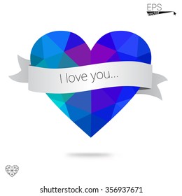 Multicolor heart isolated on white background. Geometric rumpled triangular low poly origami style gradient graphic illustration. Vector polygonal design for your business.