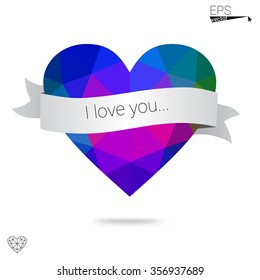 Multicolor heart isolated on white background. Geometric rumpled triangular low poly origami style gradient graphic illustration. Vector polygonal design for your business.
