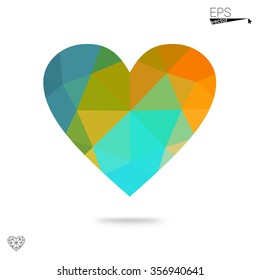 Multicolor heart isolated on white background. Geometric rumpled triangular low poly origami style gradient graphic illustration. Vector polygonal design for your business.