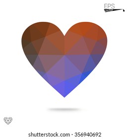 Multicolor heart isolated on white background. Geometric rumpled triangular low poly origami style gradient graphic illustration. Vector polygonal design for your business.