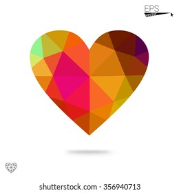 Multicolor heart isolated on white background. Geometric rumpled triangular low poly origami style gradient graphic illustration. Vector polygonal design for your business.