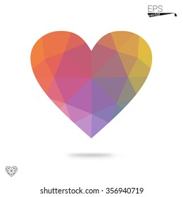 Multicolor heart isolated on white background. Geometric rumpled triangular low poly origami style gradient graphic illustration. Vector polygonal design for your business.