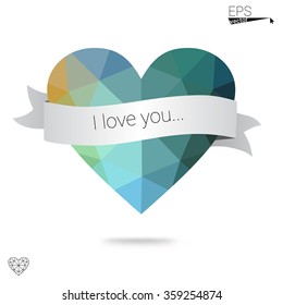 Multicolor heart isolated on white background. Geometric rumpled triangular low poly origami style gradient graphic illustration. Vector polygonal design for your business.