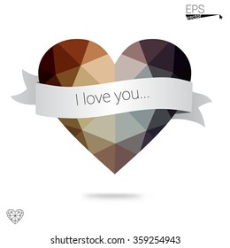 Multicolor heart isolated on white background. Geometric rumpled triangular low poly origami style gradient graphic illustration. Vector polygonal design for your business.