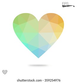 Multicolor heart isolated on white background. Geometric rumpled triangular low poly origami style gradient graphic illustration. Vector polygonal design for your business.