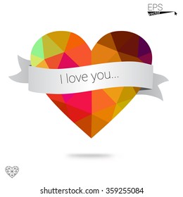 Multicolor heart isolated on white background. Geometric rumpled triangular low poly origami style gradient graphic illustration. Vector polygonal design for your business.