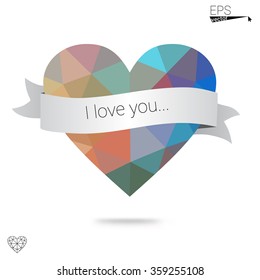 Multicolor heart isolated on white background. Geometric rumpled triangular low poly origami style gradient graphic illustration. Vector polygonal design for your business.