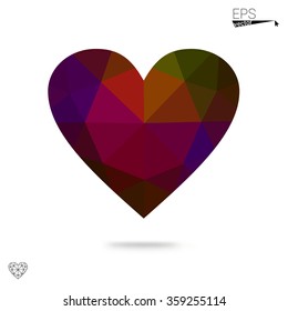 Multicolor heart isolated on white background. Geometric rumpled triangular low poly origami style gradient graphic illustration. Vector polygonal design for your business.
