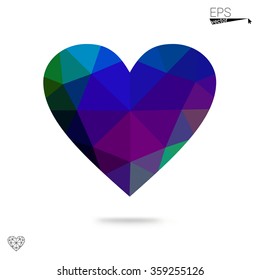 Multicolor heart isolated on white background. Geometric rumpled triangular low poly origami style gradient graphic illustration. Vector polygonal design for your business.