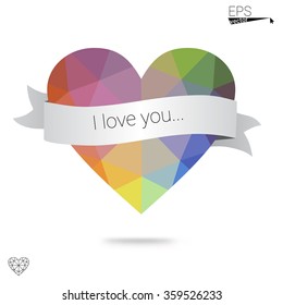 Multicolor heart isolated on white background. Geometric rumpled triangular low poly origami style gradient graphic illustration. Vector polygonal design for your business.
