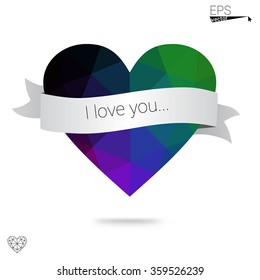 Multicolor heart isolated on white background. Geometric rumpled triangular low poly origami style gradient graphic illustration. Vector polygonal design for your business.