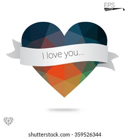 Multicolor heart isolated on white background. Geometric rumpled triangular low poly origami style gradient graphic illustration. Vector polygonal design for your business.