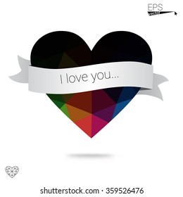 Multicolor heart isolated on white background. Geometric rumpled triangular low poly origami style gradient graphic illustration. Vector polygonal design for your business.