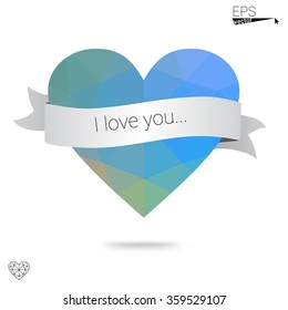 Multicolor heart isolated on white background. Geometric rumpled triangular low poly origami style gradient graphic illustration. Vector polygonal design for your business.