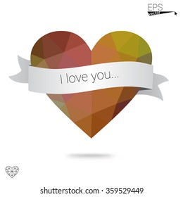 Multicolor heart isolated on white background. Geometric rumpled triangular low poly origami style gradient graphic illustration. Vector polygonal design for your business.