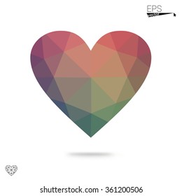 Multicolor heart isolated on white background. Geometric rumpled triangular low poly origami style gradient graphic illustration. Vector polygonal design for your business.