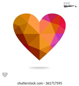 Multicolor heart isolated on white background. Geometric rumpled triangular low poly origami style gradient graphic illustration. Vector polygonal design for your business.
