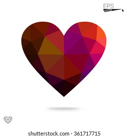 Multicolor heart isolated on white background. Geometric rumpled triangular low poly origami style gradient graphic illustration. Vector polygonal design for your business.