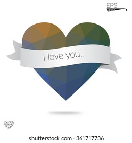 Multicolor heart isolated on white background. Geometric rumpled triangular low poly origami style gradient graphic illustration. Vector polygonal design for your business.