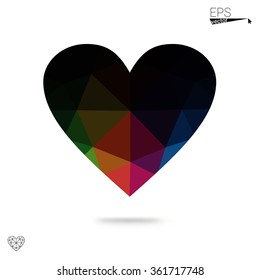 Multicolor heart isolated on white background. Geometric rumpled triangular low poly origami style gradient graphic illustration. Vector polygonal design for your business.