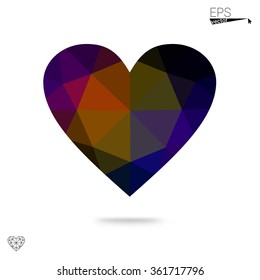 Multicolor heart isolated on white background. Geometric rumpled triangular low poly origami style gradient graphic illustration. Vector polygonal design for your business.