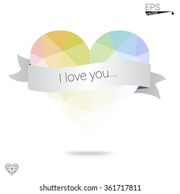 Multicolor heart isolated on white background. Geometric rumpled triangular low poly origami style gradient graphic illustration. Vector polygonal design for your business.