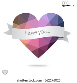 Multicolor heart isolated on white background. Geometric rumpled triangular low poly origami style gradient graphic illustration. Vector polygonal design for your business.