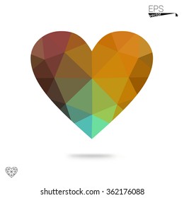 Multicolor heart isolated on white background. Geometric rumpled triangular low poly origami style gradient graphic illustration. Vector polygonal design for your business.