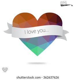 Multicolor heart isolated on white background. Geometric rumpled triangular low poly origami style gradient graphic illustration. Vector polygonal design for your business.