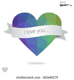 Multicolor heart isolated on white background. Geometric rumpled triangular low poly origami style gradient graphic illustration. Vector polygonal design for your business.