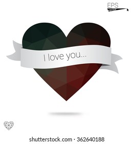 Multicolor heart isolated on white background. Geometric rumpled triangular low poly origami style gradient graphic illustration. Vector polygonal design for your business.