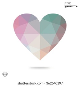Multicolor heart isolated on white background. Geometric rumpled triangular low poly origami style gradient graphic illustration. Vector polygonal design for your business.