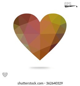 Multicolor heart isolated on white background. Geometric rumpled triangular low poly origami style gradient graphic illustration. Vector polygonal design for your business.