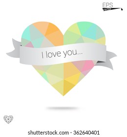 Multicolor heart isolated on white background. Geometric rumpled triangular low poly origami style gradient graphic illustration. Vector polygonal design for your business.