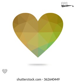 Multicolor heart isolated on white background. Geometric rumpled triangular low poly origami style gradient graphic illustration. Vector polygonal design for your business.
