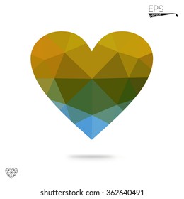 Multicolor heart isolated on white background. Geometric rumpled triangular low poly origami style gradient graphic illustration. Vector polygonal design for your business.