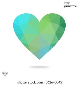 Multicolor heart isolated on white background. Geometric rumpled triangular low poly origami style gradient graphic illustration. Vector polygonal design for your business.
