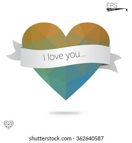 Multicolor heart isolated on white background. Geometric rumpled triangular low poly origami style gradient graphic illustration. Vector polygonal design for your business.