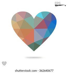 Multicolor heart isolated on white background. Geometric rumpled triangular low poly origami style gradient graphic illustration. Vector polygonal design for your business.