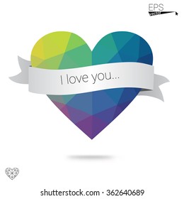 Multicolor heart isolated on white background. Geometric rumpled triangular low poly origami style gradient graphic illustration. Vector polygonal design for your business.