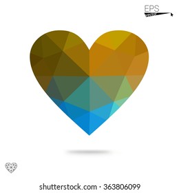 Multicolor heart isolated on white background. Geometric rumpled triangular low poly origami style gradient graphic illustration. Vector polygonal design for your business.