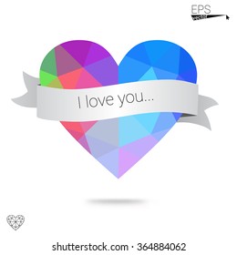 Multicolor heart isolated on white background. Geometric rumpled triangular low poly origami style gradient graphic illustration. Vector polygonal design for your business.