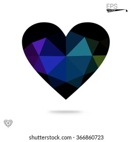 Multicolor heart isolated on white background. Geometric rumpled triangular low poly origami style gradient graphic illustration. Vector polygonal design for your business.
