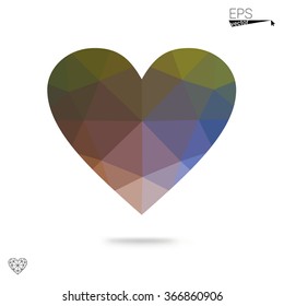 Multicolor heart isolated on white background. Geometric rumpled triangular low poly origami style gradient graphic illustration. Vector polygonal design for your business.
